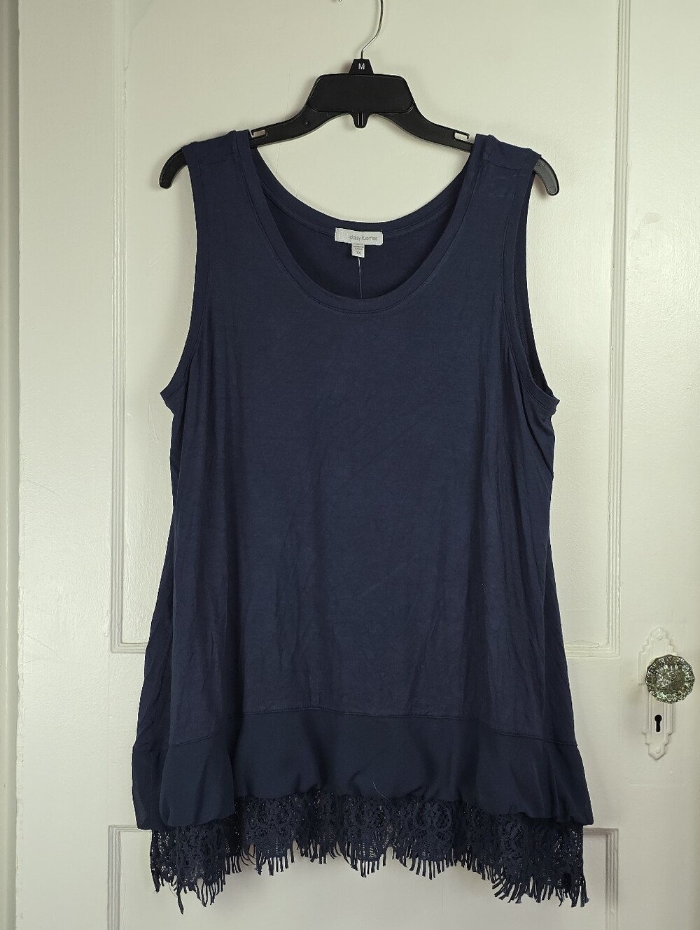 Daisy Fuentes Navy Blue Lace Hem Knit Tank 2X